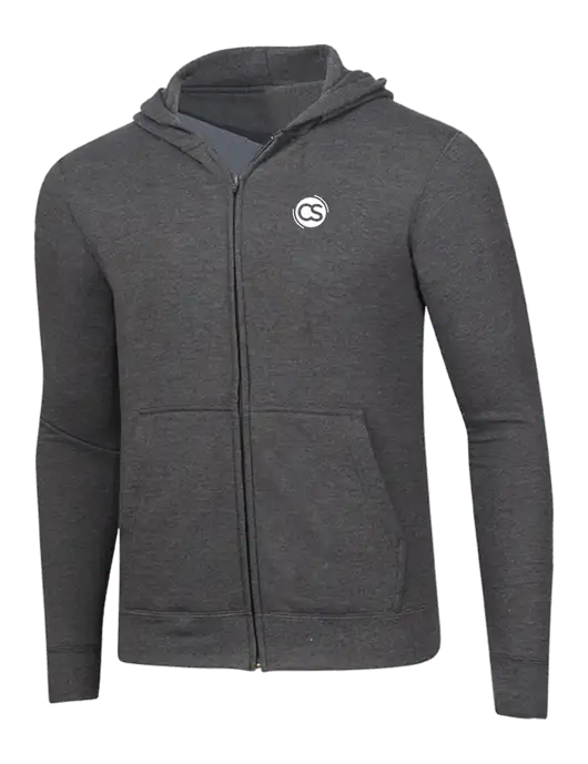 Dark Heather Grey 8.5 oz Ring Spun Zip Hooded Sweatshirt w/CS Logo