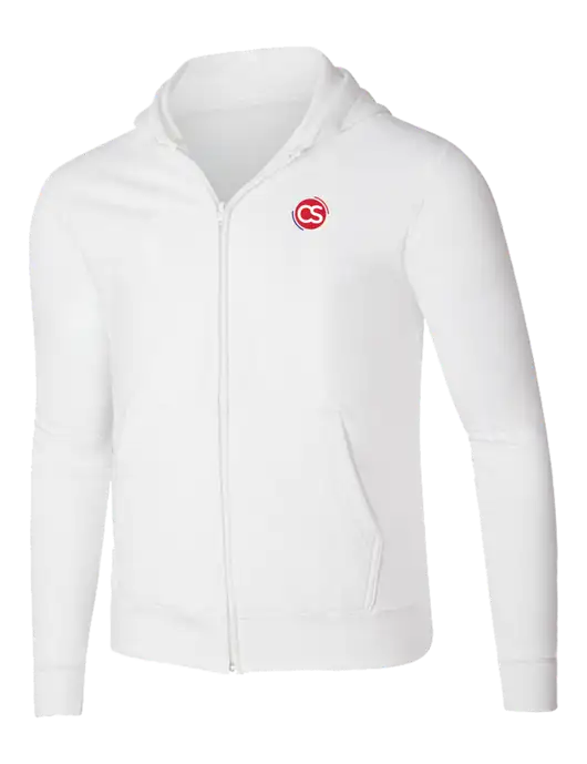 White 8.5 oz Ring Spun Zip Hooded Sweatshirt w/CS Logo