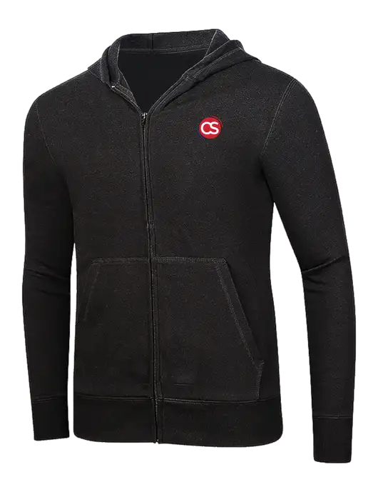 Full-Zip Black Heavyweight Hooded Sweatshirt w/CS Logo