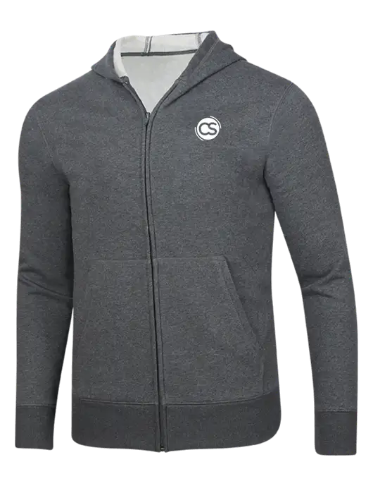 Full-Zip Dark Grey Heather Heavyweight Hooded Sweatshirt w/CS Logo