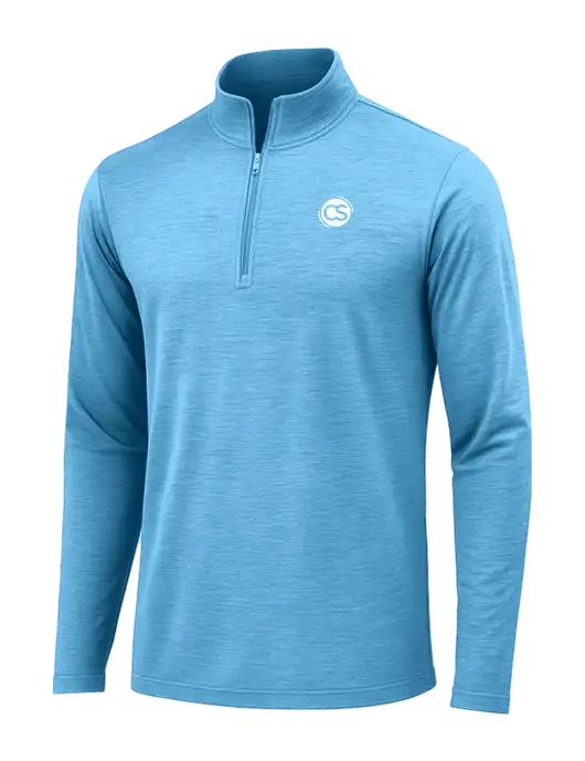 Light Blue Heather Posicharge Tri-Blend Wicking 1/4 Zip Pullover w/CS Logo