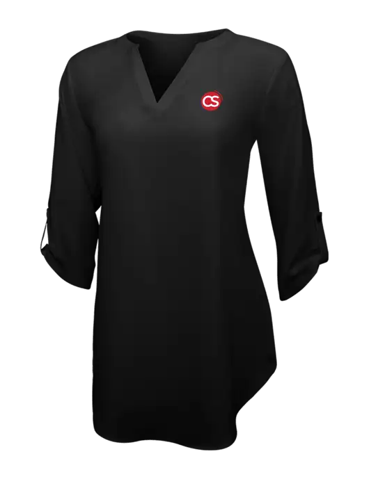 Womens Black 3/4 Sleeve Tunic Blouse w/CS Logo