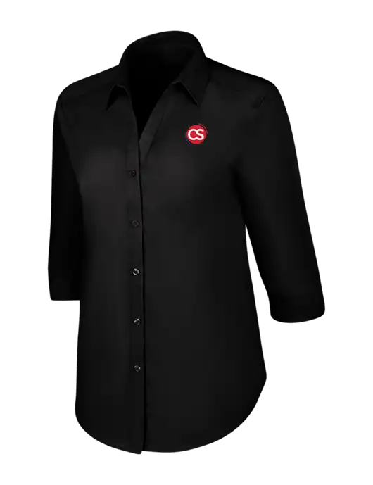 Womens Black 3/4 Sleeve Carefree Poplin Shirt w/CS Logo