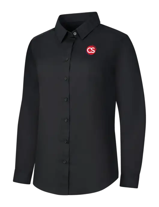 Womens Black Long Sleeve Carefree Poplin Shirt w/CS Logo