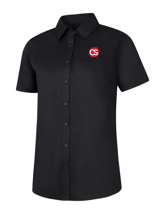 Womens Black Short Sleeve Superpro React Twill Shirt w/CS Logo