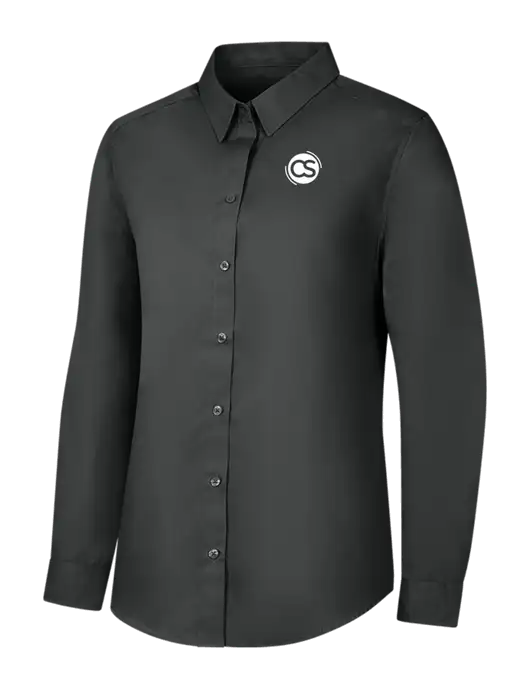 Womens Dark Grey Long Sleeve Carefree Poplin Shirt w/CS Logo