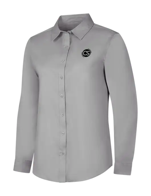 Light Grey Womens Long Sleeve Superpro React Twill Shirt w/CS Logo