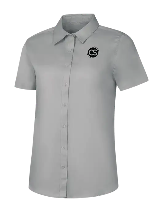 Womens Light Grey Short Sleeve Superpro React Twill Shirt w/CS Logo