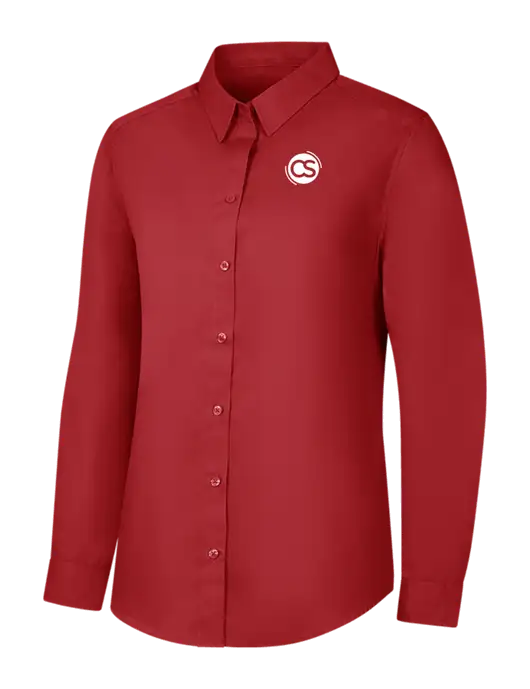 Womens Rich Red  Long Sleeve Carefree Poplin Shirt w/CS Logo