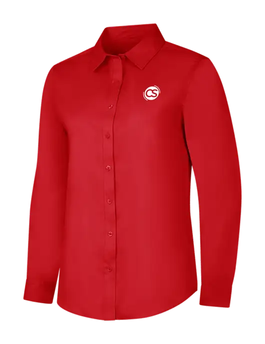 Red Womens Long Sleeve Superpro React Twill Shirt w/CS Logo
