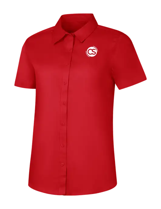 Womens Red Short Sleeve Superpro React Twill Shirt w/CS Logo