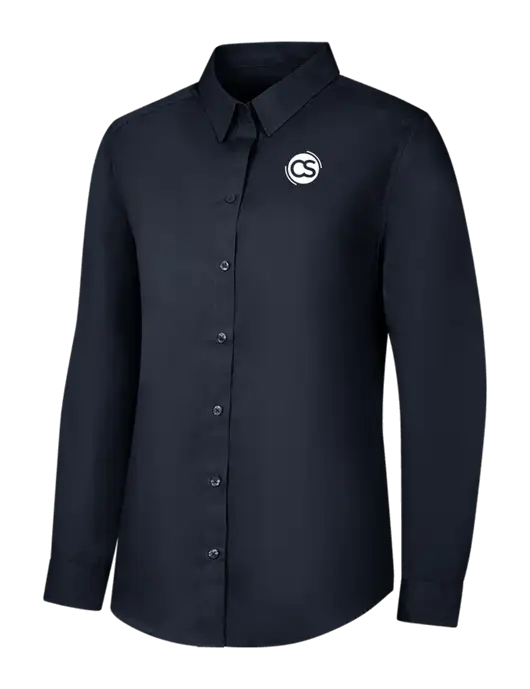 Womens River Blue Navy Long Sleeve Carefree Poplin Shirt w/CS Logo