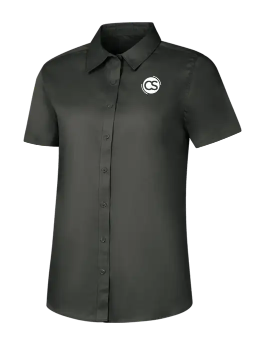 Womens Dark Grey Short Sleeve Superpro React Twill Shirt w/CS Logo