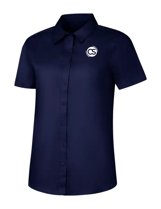 Womens Navy Short Sleeve Superpro React Twill Shirt w/CS Logo