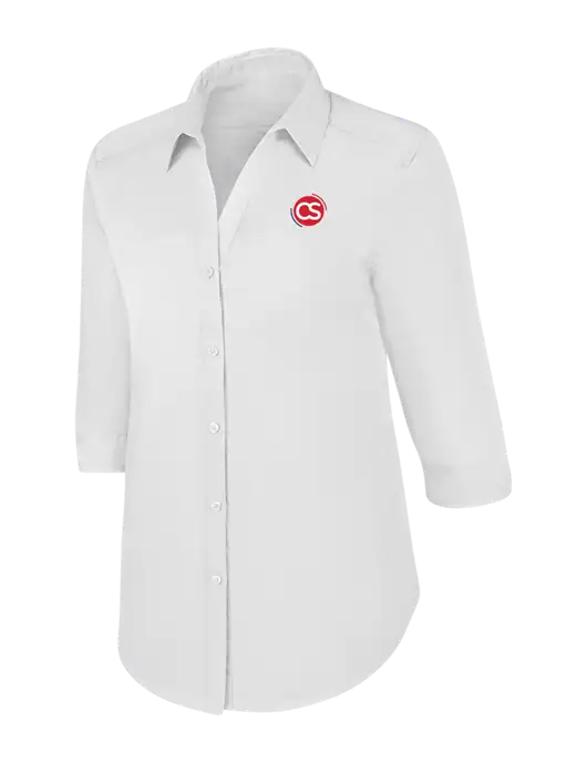 Womens White 3/4 Sleeve Carefree Poplin Shirt w/CS Logo