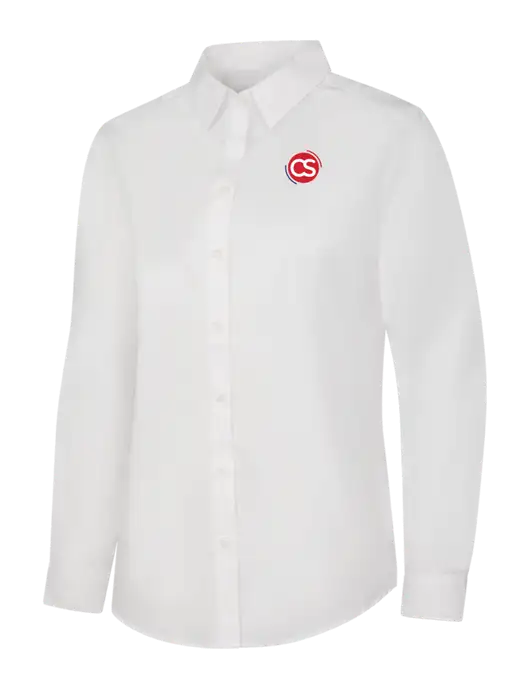 Womens White Long Sleeve Carefree Poplin Shirt w/CS Logo