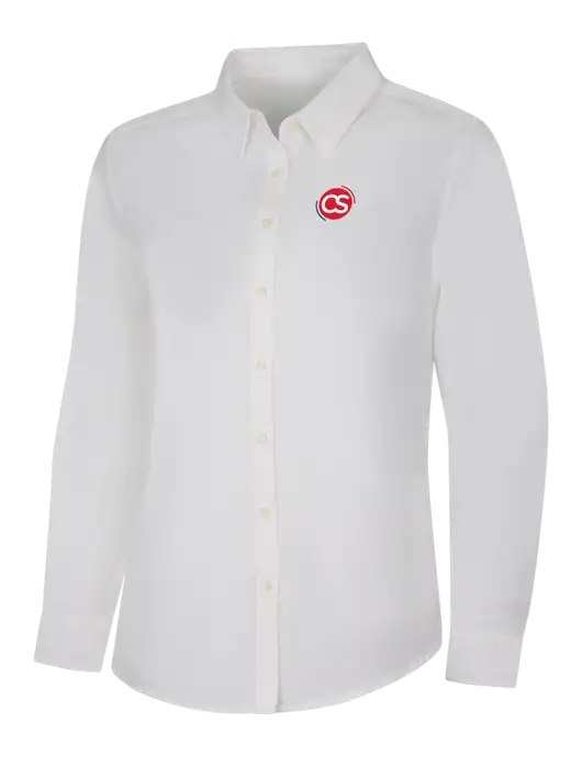 Womens White Long Sleeve Superpro React Twill Shirt w/CS Logo