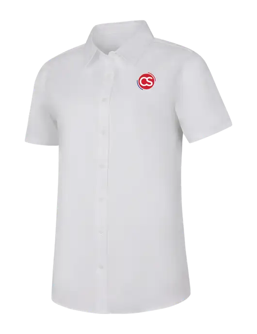 Womens White Short Sleeve Superpro React Twill Shirt w/CS Logo