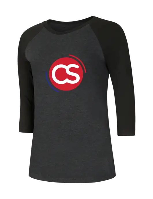 Womens Simply Soft 3/4 Sleeve Black/Black Frost Ring Spun Cotton T-Shirt w/CS Logo