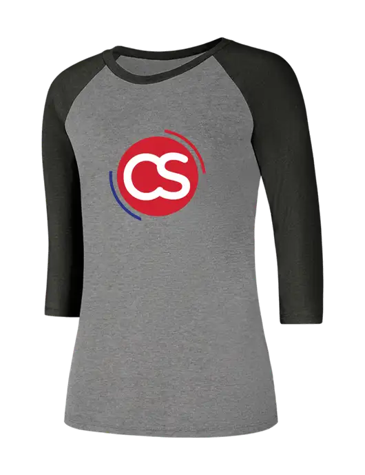 Womens Simply Soft 3/4 Sleeve Black Frost/Grey Frost Ring Spun Cotton T-Shirt w/CS Logo