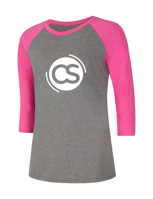 Womens Simply Soft 3/4 Sleeve Fuchsia Frost/Grey Frost Ring Spun Cotton T-Shirt w/CS Logo