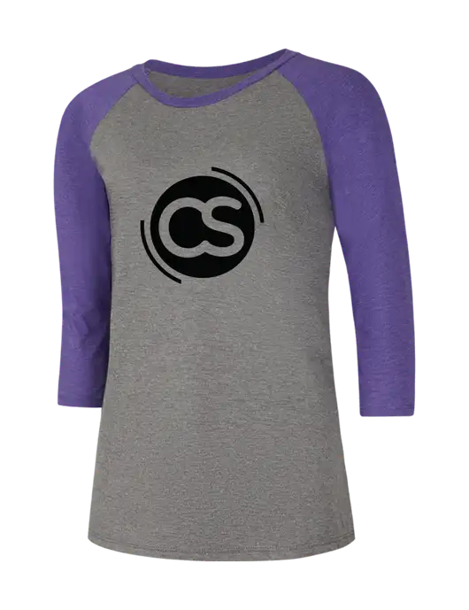 Womens Simply Soft 3/4 Sleeve Purple Frost/Grey Frost Ring Spun Cotton T-Shirt w/CS Logo
