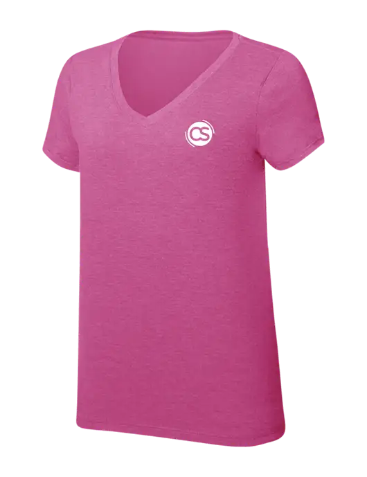 Womens Simply Soft V-Neck Fuschia Frost 4.5oz  Poly/Combed Ring Spun Cotton T-Shirt w/CS Logo