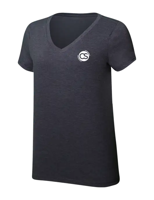 Womens Simply Soft V-Neck Heather Charcoal 4.5oz  Poly/Combed Ring Spun Cotton T-Shirt w/CS Logo