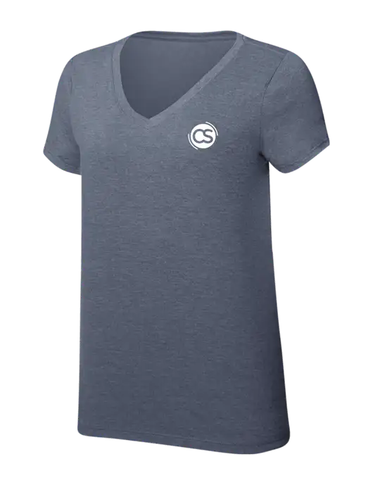 Womens Simply Soft V-Neck Navy Frost 4.5oz  Poly/Combed Ring Spun Cotton T-Shirt w/CS Logo