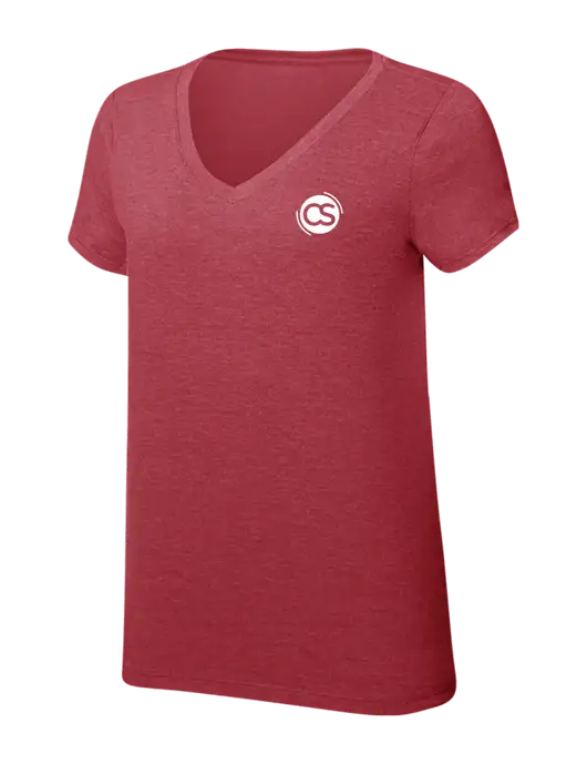 Womens Simply Soft V-Neck Red Frost 4.5oz  Poly/Combed Ring Spun Cotton T-Shirt w/CS Logo