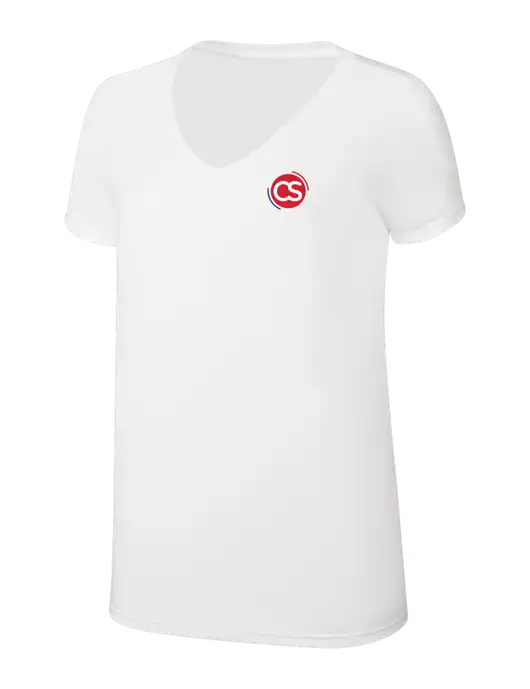 Womens Simply Soft V-Neck White 4.5oz  Poly/Combed Ring Spun Cotton T-Shirt w/CS Logo