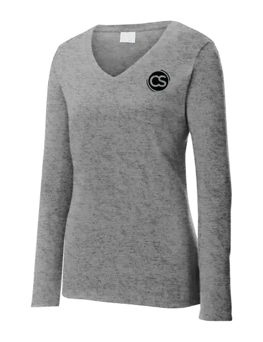 Womens  V-Neck Ring Spun Grey Heather 4.5 oz Long Sleeve T-Shirt w/CS Logo