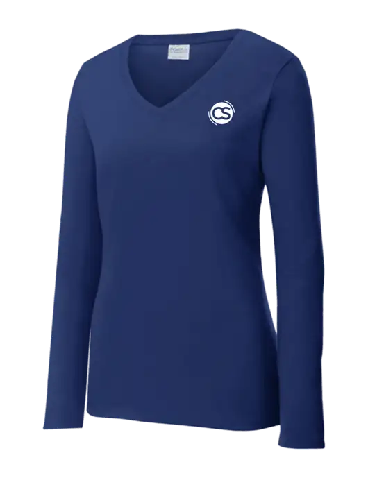 Womens  V-Neck Ring Spun Navy 4.5 oz Long Sleeve T-Shirt w/CS Logo
