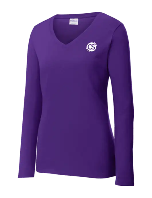 Womens  V-Neck Ring Spun Purple 4.5 oz Long Sleeve T-Shirt w/CS Logo