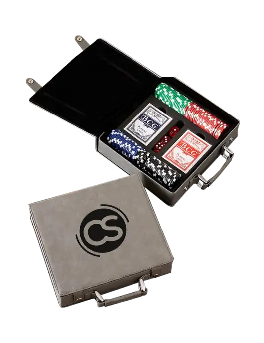 Grey Leatherette 100 Chip Poker Set w/CS Logo