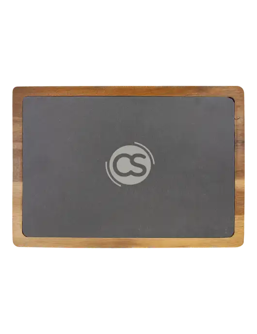 Acacia Wood/Slate Cutting Board, 13 x 9 w/CS Logo