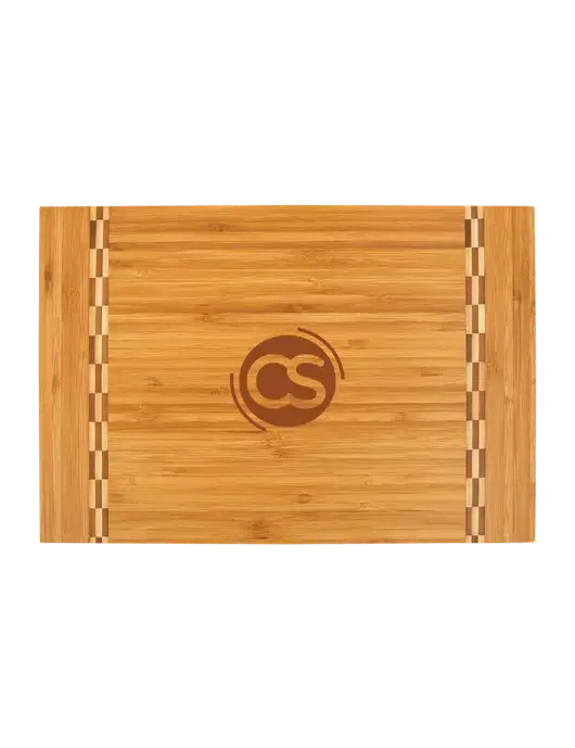 Bamboo Cutting Board with Butcher Block Inlay, 15 x 10.25 w/CS Logo
