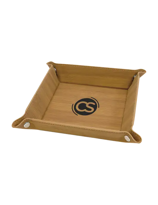Bamboo Leatherette Valet Tray, 6 x 6 w/CS Logo