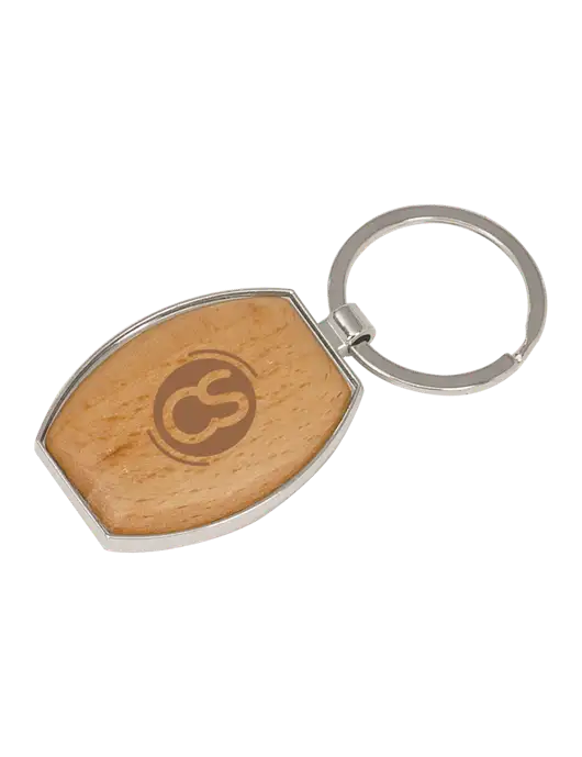 Wood & Silver Oval Keychain w/CS Logo