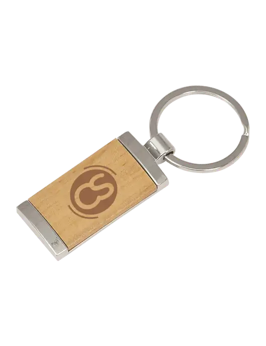 Wood & Silver Rectangle Keychain w/CS Logo